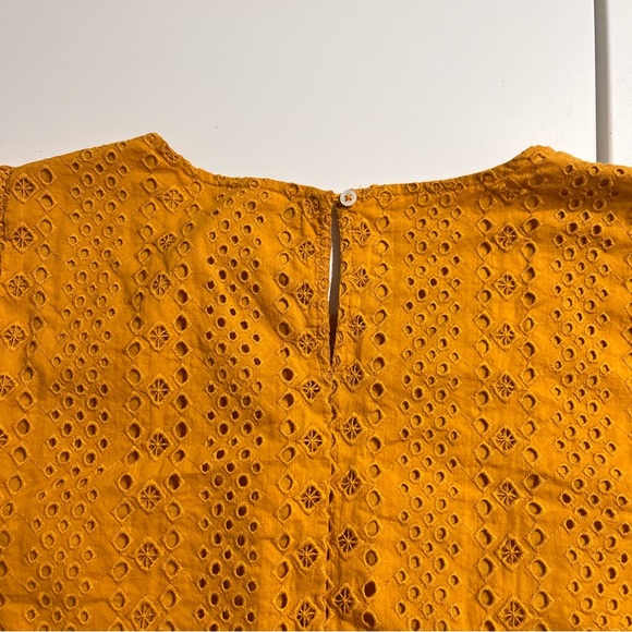 J. Crew Women's Eyelet Blouse Mustard Yellow Medium Shortsleeve - Picture 6 of 6